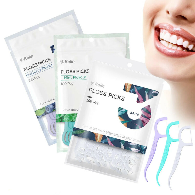 Y-Kelin 100Pcs Wegwerp Tandheelkundige Flosscleaningtand Stick 7.5Cm Floss Pick Interdentale Borstel Flosser Voor Orale Reiniging