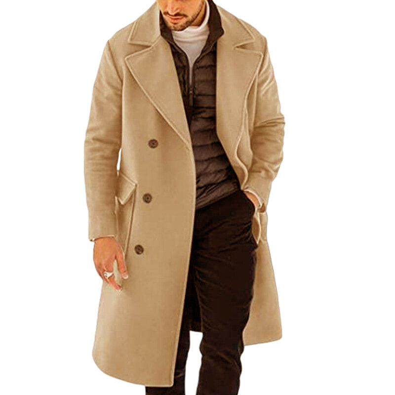 Мужской шерстяной двубортный кардиган, Свободное пальто с отложным воротником и длинным рукавом, плотный шерстяной Тренч, Осень-зима 2023