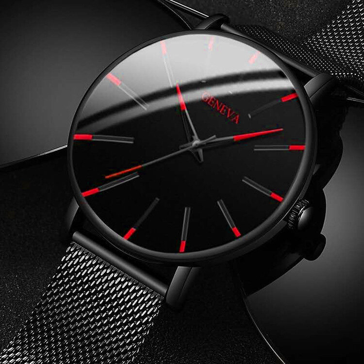 メンズファッションミニマリスト男性のビジネスカジュアルクォーツ時計シンプルな男性のステンレス鋼メッシュバンド時計リロイhombre