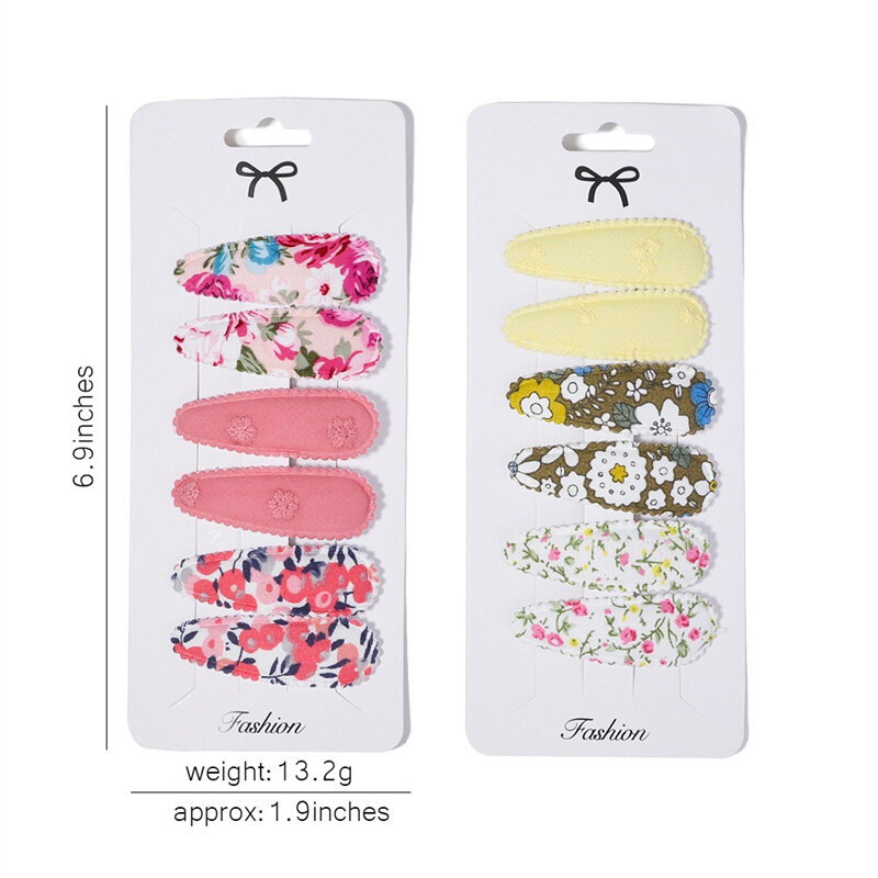 5/6Pcs Ins Style Flower Print Cotton Alloy Hair Bow Snap Clips Set Fabric Plaid BB Hairpins Hairgrips Girls Kids Headwear