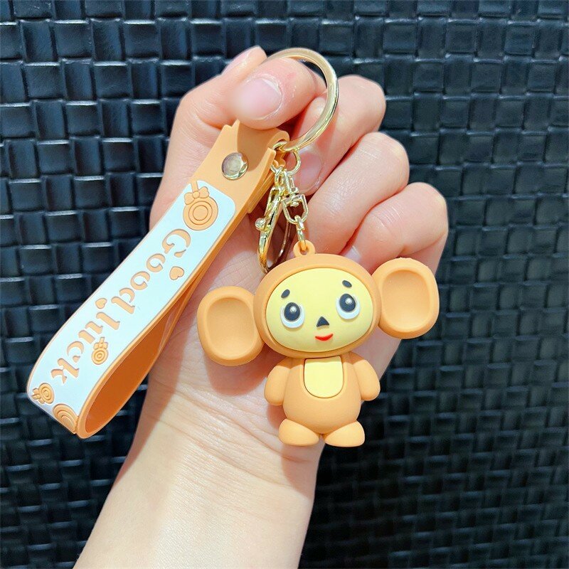 Kreatif lucu lembut boneka monyet lateks gantungan kunci mainan Cosplay film Cheburashka tren hewan Widget Keyring liontin hadiah Festival