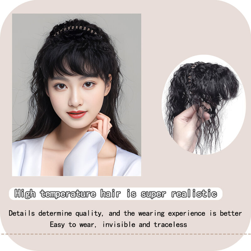 Fascia parrucca frangia parrucca sintetica femminile un capelli ricci naturali ricoperti di capelli bianchi sulla parte superiore della testa frangia parrucca pezzo