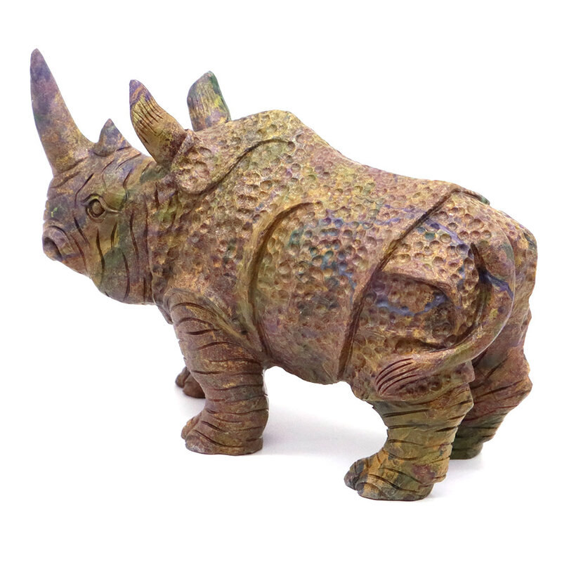 6" Rhinoceros Statue Natural Reiki Healing Gemstone Africa Green Jade Crystal Hand Carved Stone Rhino Figurine Crafts Home Decor