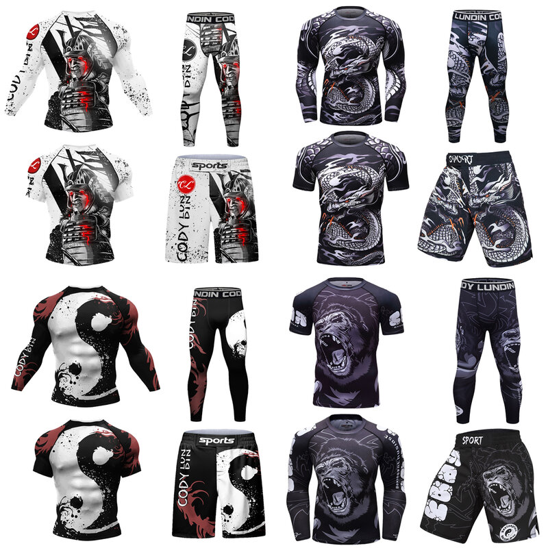 Conjunto de pantalones cortos deportivos para hombre, camisas MMA, pantalones cortos deportivos para artes marciales, traje de Leggings Rashguard, Kits de boxeo, sudaderas de 4 piezas