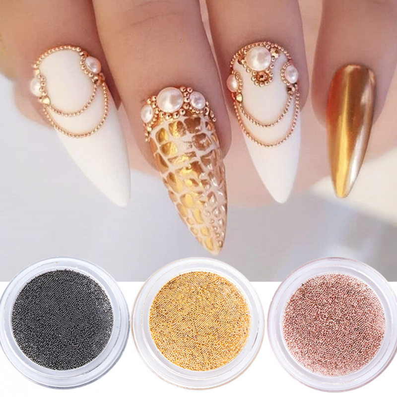 Cuentas de Caviar 3D para decoración de uñas, accesorios de joyería para manualidades, bola de acero dorado y plateado, 0,4-1,0mm