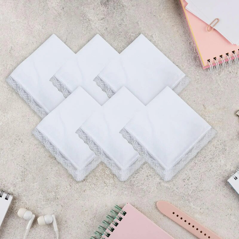6Pcs White Cotton Handkerchiefs Men Soft DIY Blank Handkerchiefs Gift Hanky