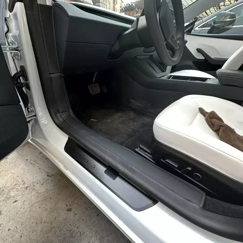 Für Tesla Modell 3 vordere hintere Tür Schweller Pad Tür Willkommen Pedal Schwelle Streifen 4 Stück Leder neue Model3 Highland 2024 Zubehör
