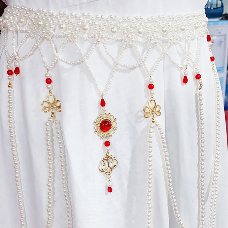 Deepelel-Cadena de cintura de estilo antiguo para mujer, faja larga con borlas y perlas, corsé de talla grande, 70cm, 1 unidad