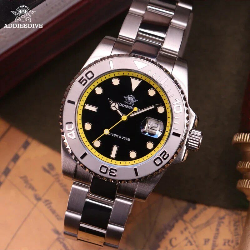 ADDIESDIVE ADDIESDIVE zegarki kwarcowe ze stali nierdzewnej 200m wodoodporny wyświetlanie kalendarza zegarek na rękę moda Super zegarek świetlny