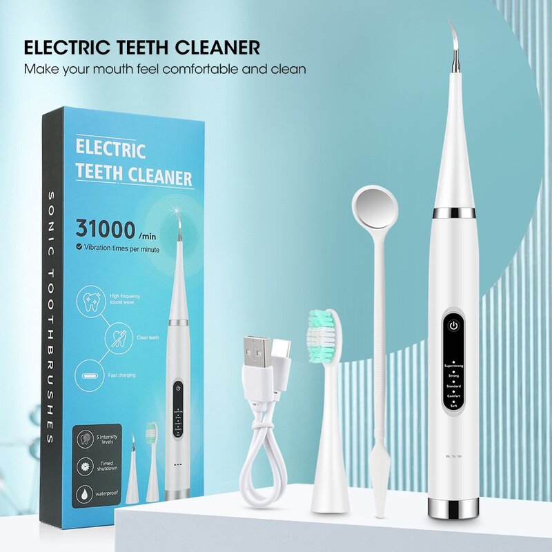 Juego de limpiador de dientes eléctrico, limpiador de dientes cosmético para el hogar, limpiador de dientes de piedra, blanqueador de dientes, IPX6, resistente al agua