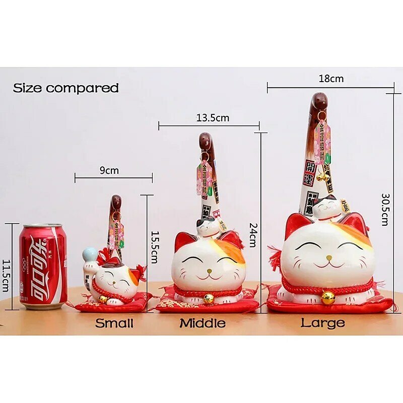일본 스타일 마네키 네코 세라믹 행운의 고양이 만화 긴 꼬리 고양이 조각상, 풍수 비즈니스 장식, 홈 장식, 1 개