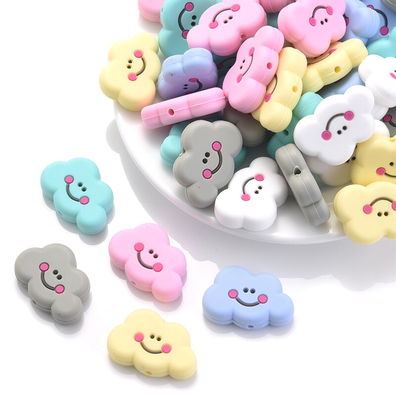 10 buah makanan kelas mengunyah manik-manik manik-manik kartun awan silikon perhiasan manik-manik DIY bayi Teether mutiara puting rantai perawatan aman mainan