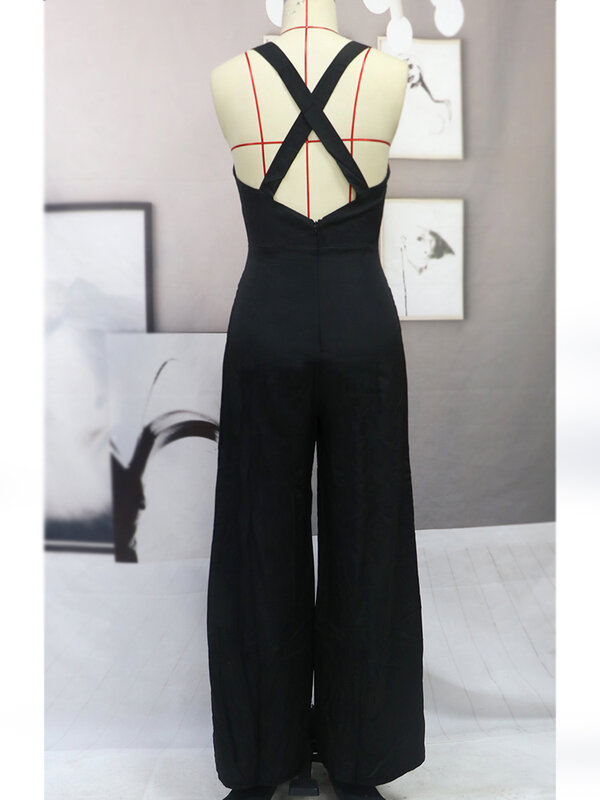 Macacão solto casual feminino, macacão com cinta de espaguete, decoração de bolso, tiro sólido, roupas femininas de verão, 2021