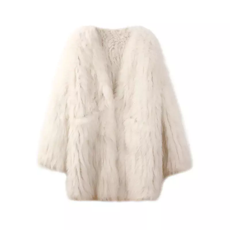 Futro jesienno-zimowa nowa koreański elegancki luksusowa kurtka imitacja futra lisa damska ciepła watowana długi wełniany płaszcz Top ubrania
