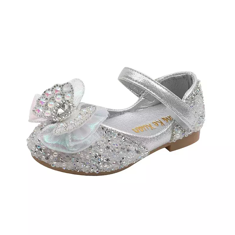 2024 New Girls Princess Leather Shoes Spring Children's Cute Bow Dancing Shoes Kids Rhinestone Party Show Shoes H543
