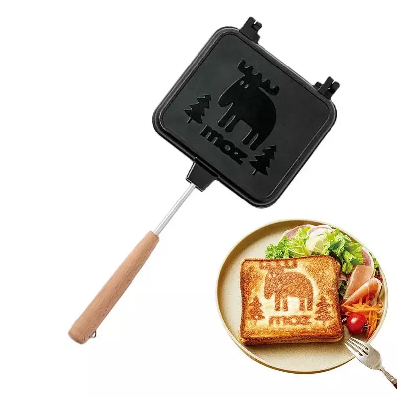 Portable Grilled Cheese Maker Double Sided Detachable Sandwich Cooker Camping Sandwich Maker Toaster With Wooden Handle