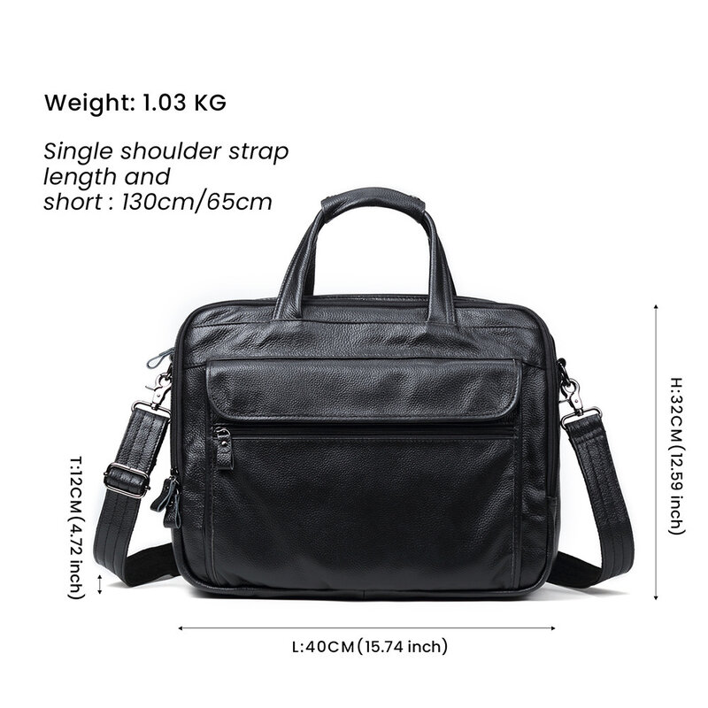 Tas kantor kulit asli untuk pria, tas jinjing bisnis Laptop 15.6 ", tas bahu dokumen kulit asli untuk pria 2024