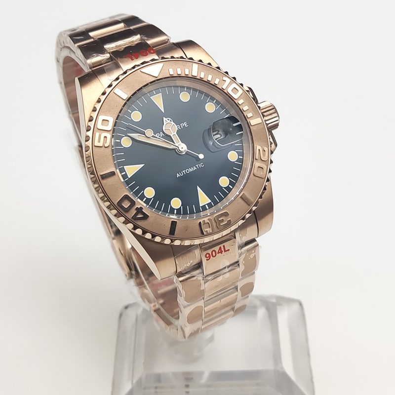 PARNSRPE-Men's Rose Gold Automatic Mechanical Watch Business Luxury Wristwatch Magnified Calendar Aseptic Dial Men's Watch