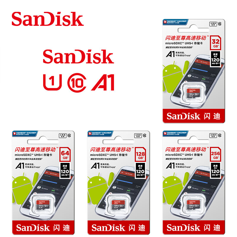 SanDisk Ultra MicroSDXC UHS-I Carte Mémoire C10 U1 Full HD A1 64G 128G 256G 512G Max à 100 MBumental Micro SD Cartes pour Camare Téléphone