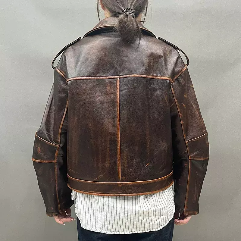女性のための本革の裏地付きジャケット,短い本革のコート,2023 gt5905