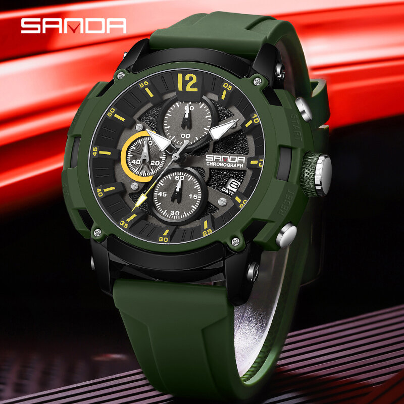 SANDA-reloj de pulsera deportivo para hombre, cronógrafo con manecillas luminosas y fecha, resistente al agua, 5312