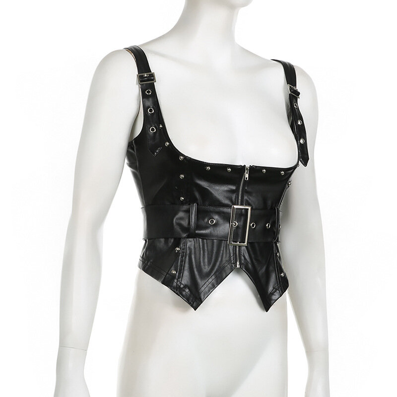 Punk Gothic Cummerbund Women Black PU Leather Zipper Eyelet Buckle Belt Bustier Fashion Streetwear vita corsetto accessori