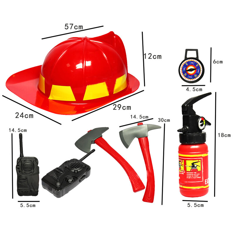 5 pçs/set crianças bombeiro cosplay kit de brinquedos extintor incêndio intercomunicador machado chave jogar casa role play bombeiros