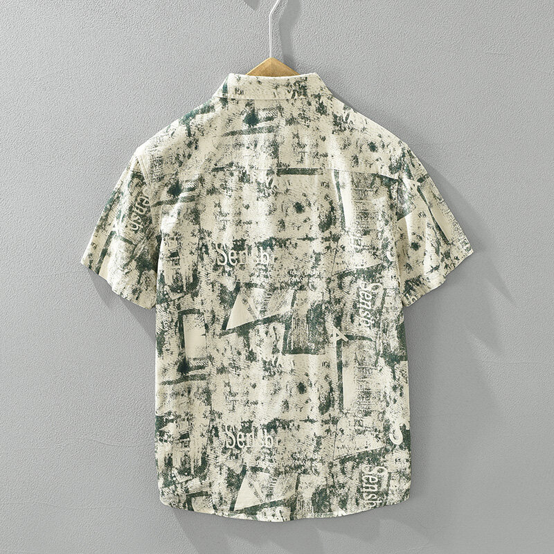 Camisas soltas de algodão de manga curta masculina, estampadas, plus size, casual, verão, novo, 2022