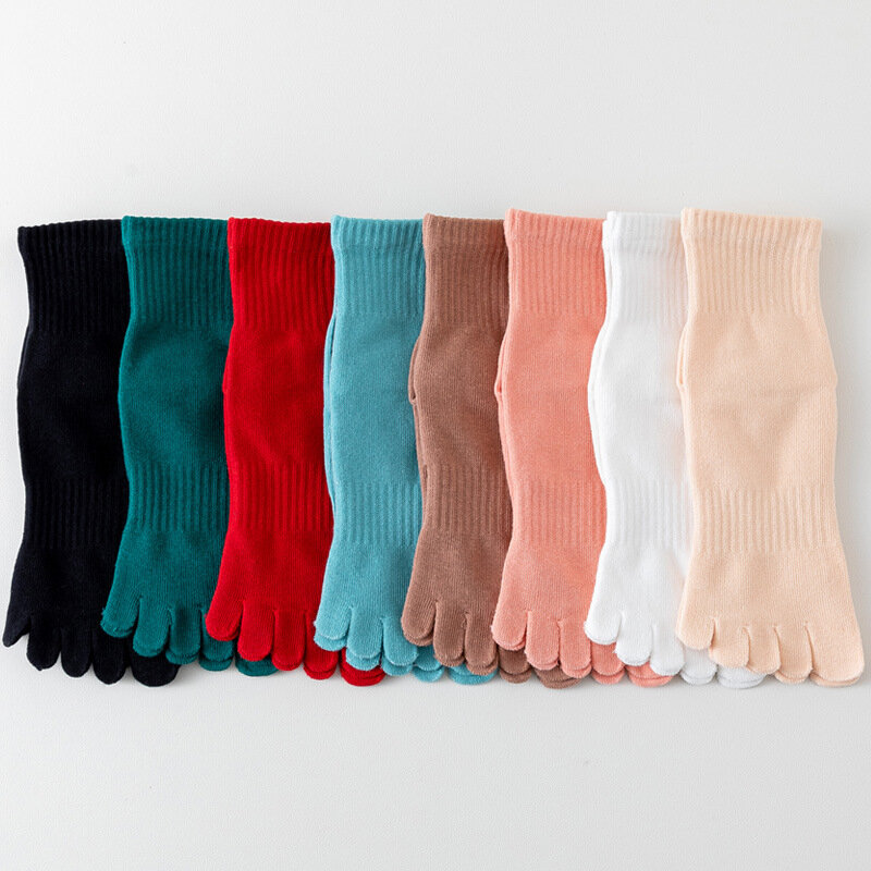 Chaussettes de sport décontractées à cinq doigts pour femmes et filles, coton biologique pur, chaussettes solides Harajuku avec orteils, 1 paire