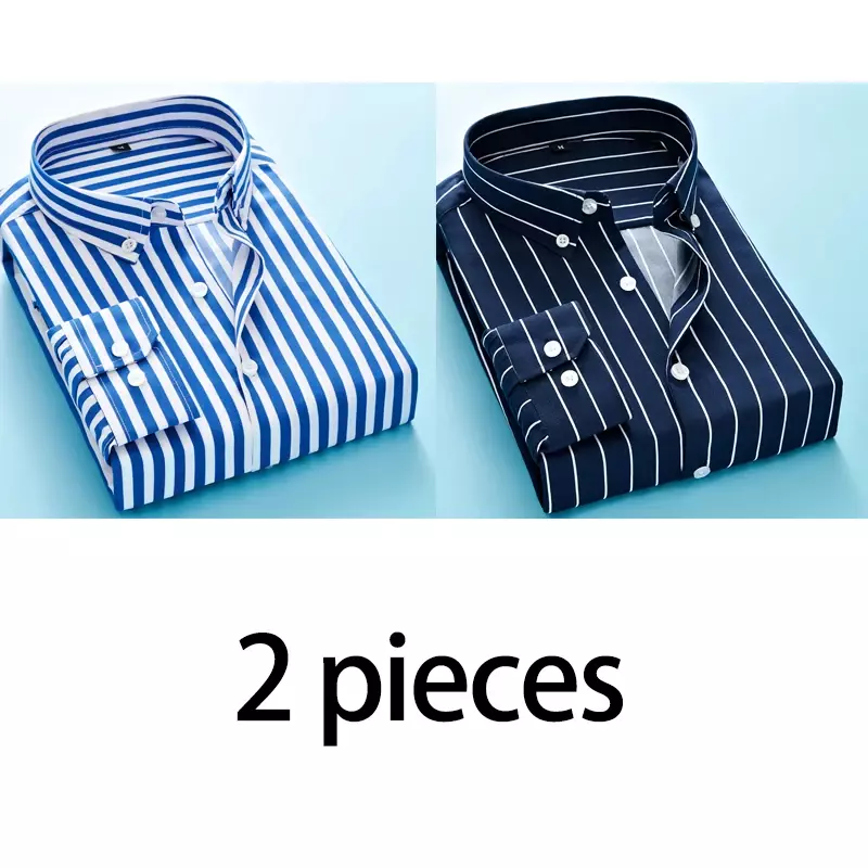 남성용 긴팔 블루 화이트 스트라이프 셔츠 드레스, 표준 핏 버튼 다운 셔츠 블라우스, 힙합 스트리트웨어, 패션