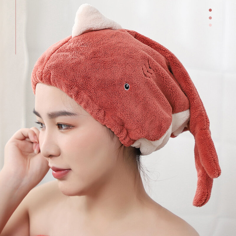 Toalha de cabelo de secagem rápida para mulheres, boné de banho de tubarão para senhoras, turbante macio para crianças e adultos