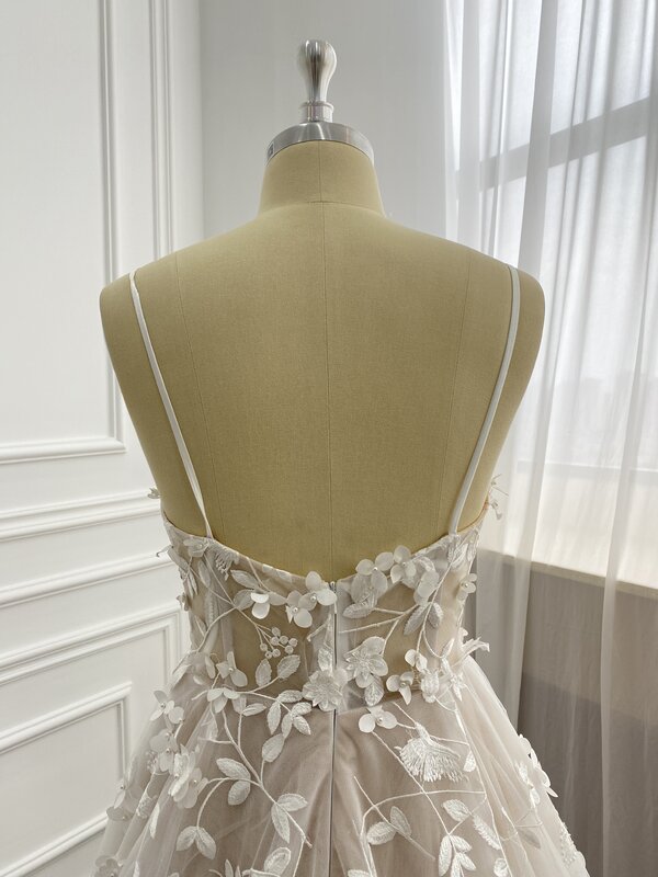 Vestido de novia de cuento de hadas de flores 3D personalizado, listo para hacer champán vestido de novia, lo último