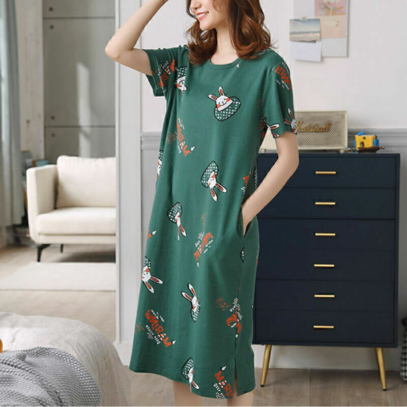 Новая женская ночная рубашка, ночная рубашка, одежда для сна с мультяшным рисунком, женская мягкая Пижама с коротким рукавом и цветочным принтом