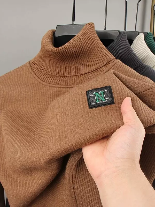 2023New modny, na szyję sweter z haftowaną literą, męski jesienno-zimowy, ciepło, luksusowe, elastyczne ciepło dziergany sweter męską odzież