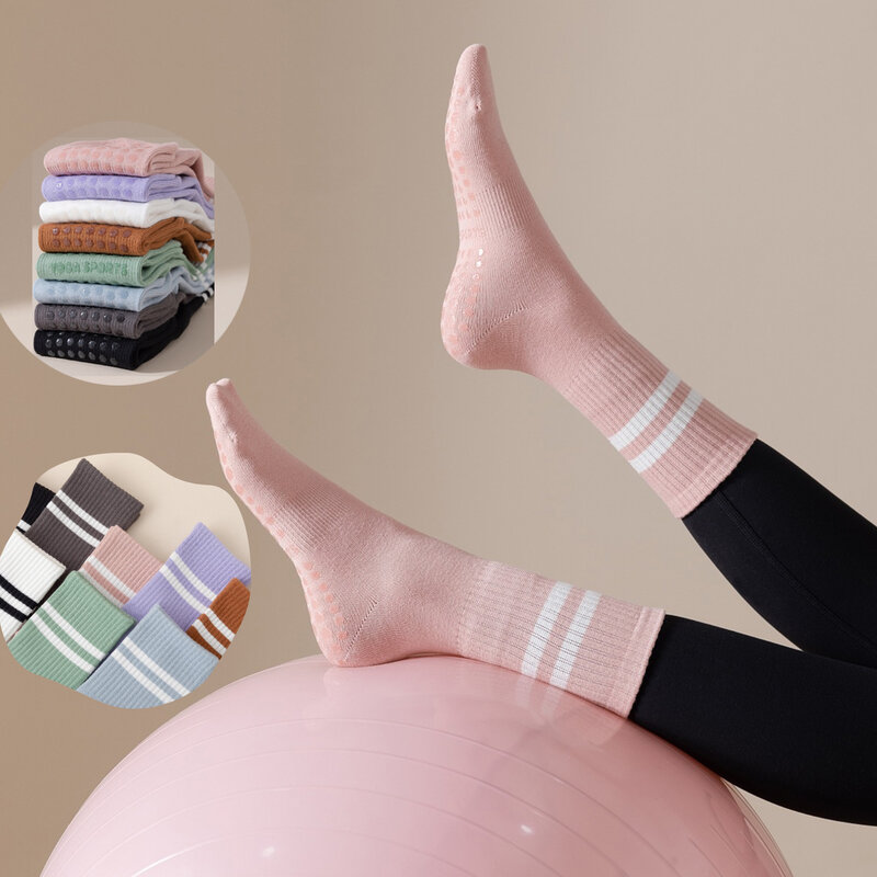 Profissional anti-derrapante silicone ioga meias para mulheres, piso meias, sólido, algodão, interior, dança, fitness, pilates, corrida