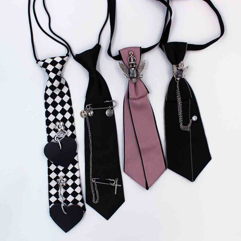 Corbata Negra Punk, cadena de Metal gótica, colgante de cristal, pajarita ajustable de noche, decoración de camisa JK preatada