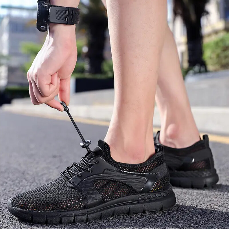 Zapatos deportivos de verano para hombre, Zapatillas de malla transpirable para correr, ligeras, antideslizantes, de fondo grueso, informales para caminar