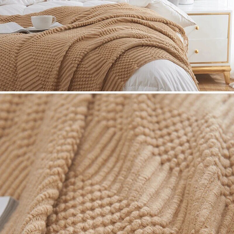 Gestrickte Decke für Couch, Bett und Sofa super weiche Decke mit Quasten gemütliche Wohnkultur einfach zu bedienen