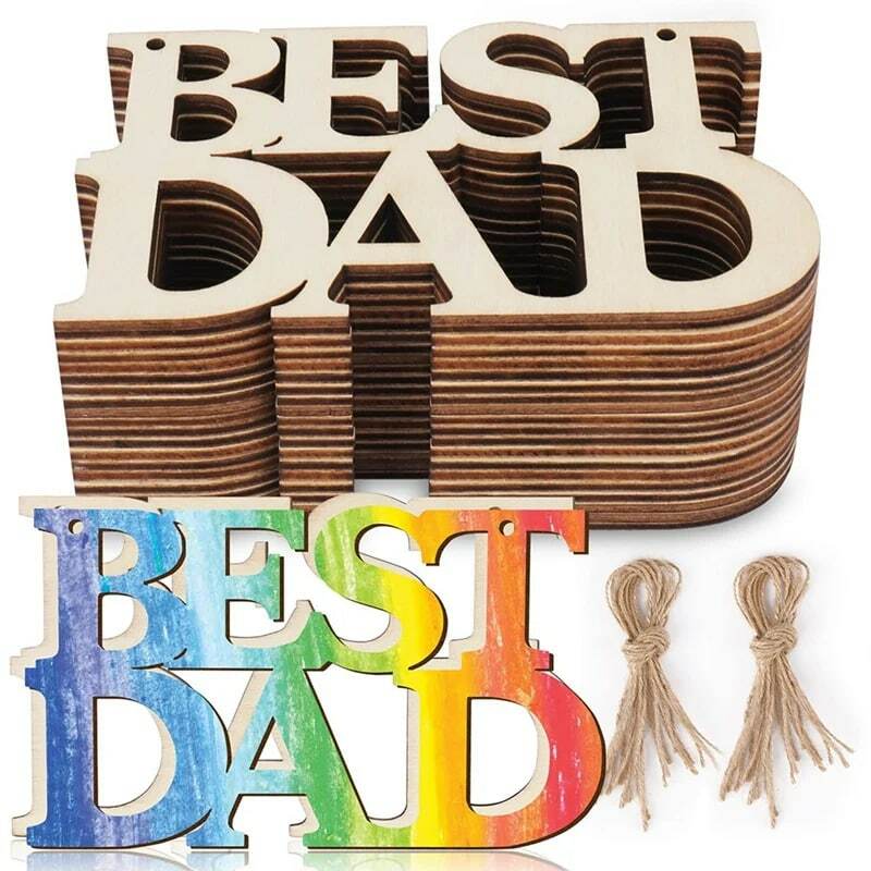 40Pcs Best DAD Unfinished Wood Crafts Dad's Birthday Party Decorations Gift Tags With String For Father's Day Gifts