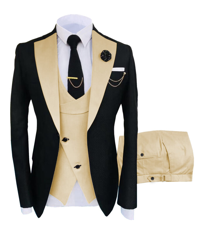 Smoking masculino Regular Fit 3 peça definida, terno feito sob medida, traje de festa, terno de padrinhos dos homens, jaqueta, calças, colete, novo
