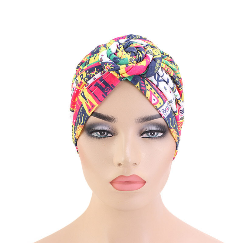 Turbante de estilo bohemio para mujer, de algodón con turbante nudo superior, envoltura de cabeza giratoria africana, accesorios para el cabello para mujer, sombrero de la India, gorro de quimio