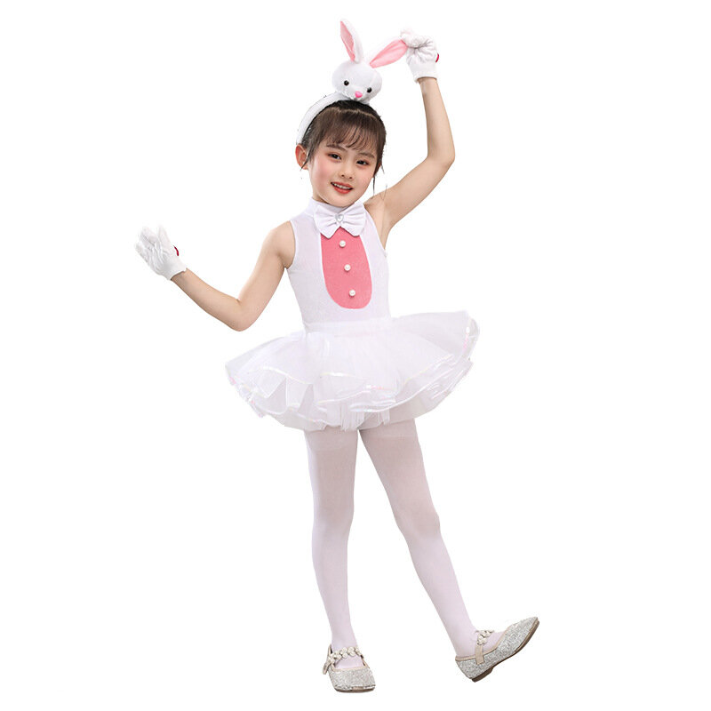 زي أرنب للأطفال ، ملابس أداء ، تنورة باليه بيضاء للبنات ، فستان رقص للأطفال ، ملابس ، فستان باليه