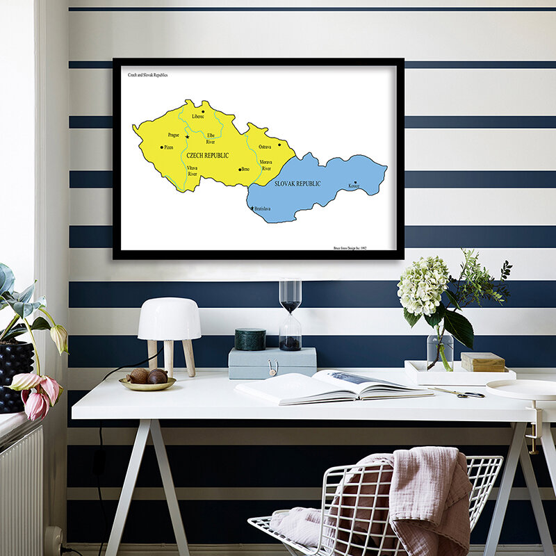 Carteles e impresiones del mapa checo, imágenes artísticas de pared, pinturas en lienzo, decoración del hogar, suministros de oficina, 90x60cm