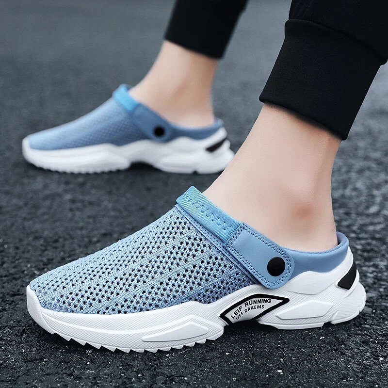 Summer Mesh Men's Sandals Outdoor Clogs Casual Sneakers for Man Breathable Half Slippers Slip on Walking Beach Man Shoes 2024