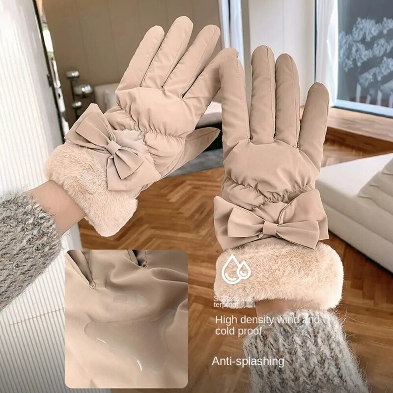 Guantes Térmicos de lana para esquiar, manoplas elegantes con pantalla táctil, resistentes al frío, resistentes al viento, cálidos, para ciclismo, Invierno