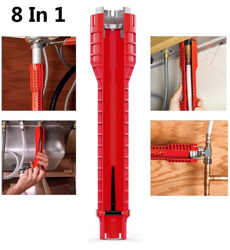 Llave de tubo 5/8 en 1, herramienta de reparación de fregadero de cocina antideslizante, llave de montaje de grifo multifunción de baño, llave de INSTALACIÓN DE FONTANERÍA