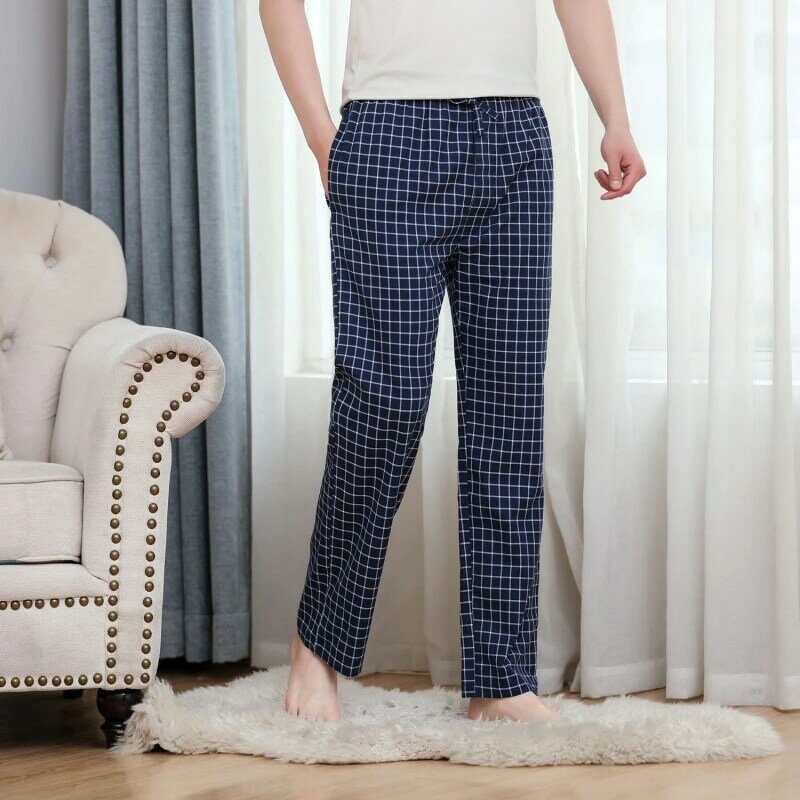 Celana piyama katun murni tipis pria, celana tidur rumah AC bernapas nyaman longgar ukuran besar musim panas musim semi