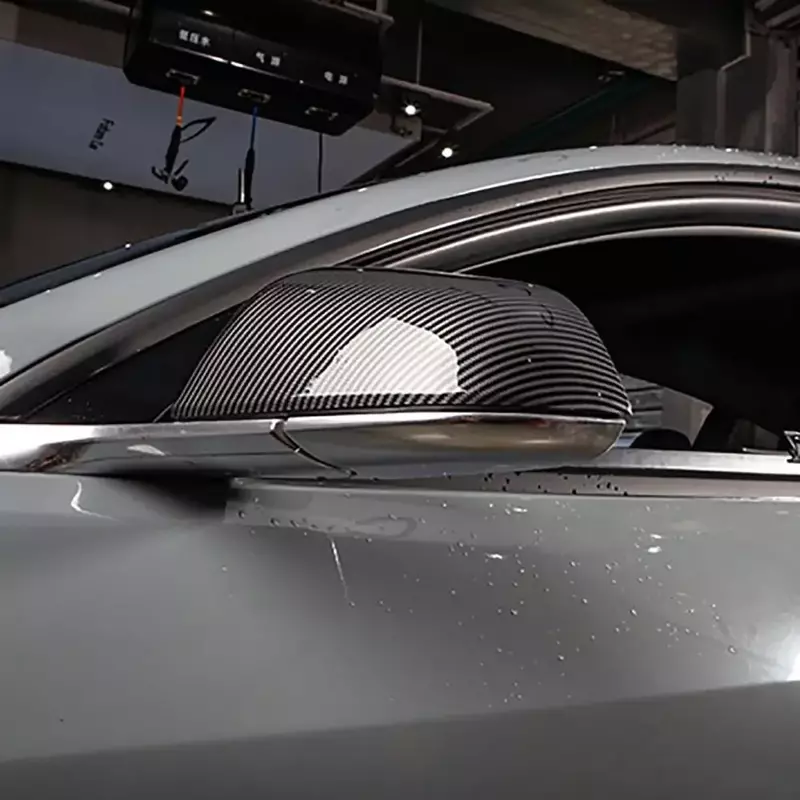 Eksterior cangkang topi penutup kerangka kaca samping untuk Tesla Model 3 Y 2017-2023 Gloss Matte pola serat karbon hitam