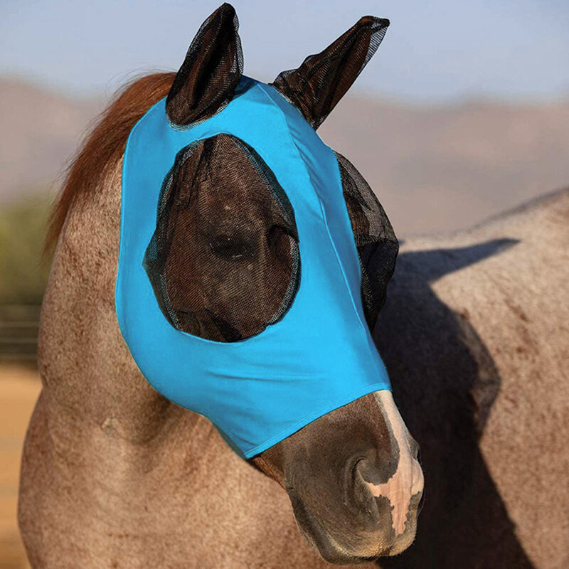 Maschera per cavalli in rete Anti-mosca maschera per cavalli maschera elastica a prova di zanzara con cappuccio per cavalli maschera antiflyproof con orecchie ricoperte