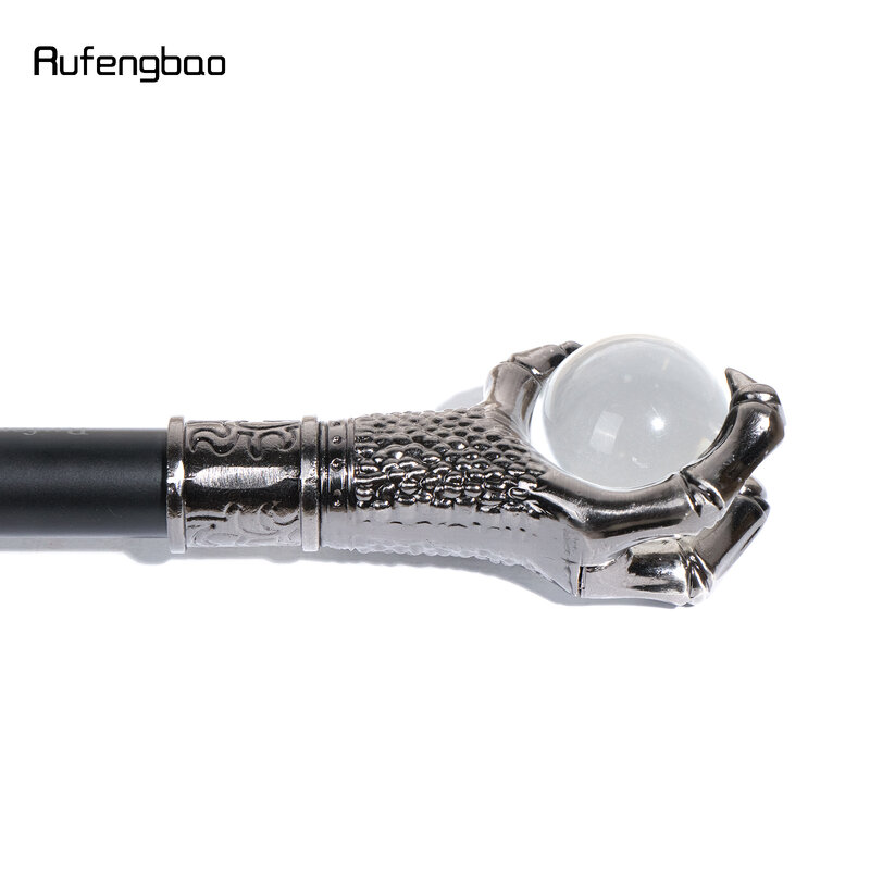 Silver Dragon Claw Grasp Glass Ball Single Joint Walking Stick Decorative Cospaly Party Fashionable Cane Halloween Crosier 93cm